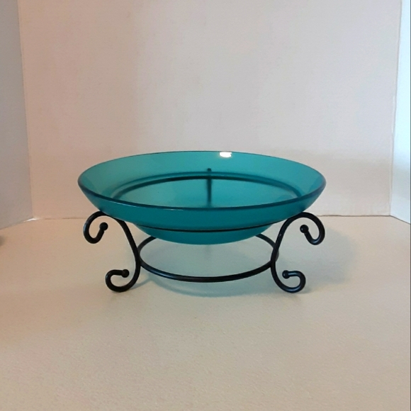 Other - VINTAGE / ANTIQUE TEAL BIRDBATH BOWL WROUGHT IRON STAND